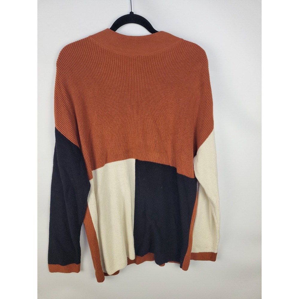 APT.9 Cardigan XL Colorblock Rust Black Cream Knit Sweater Open Front Soft